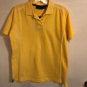 NWT New Wave yellow polo with white piping. Size L